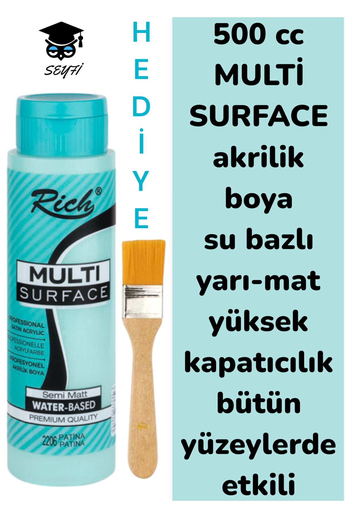MULTİ SURFACE AKRİLİK BOYA 500 CC-TÜM YÜZEYLERDE İDEAL-SU BAZLI-YÜKSEK KAPATICI PİGMENT-YARI MAT
