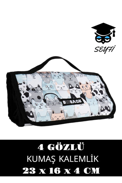 Sanatsal 4 Gözlü Kalem Çantası Dörtgen Siyah 23 x 16 x 4 cm Şeffaf bölmeli kalemler dahil değildir