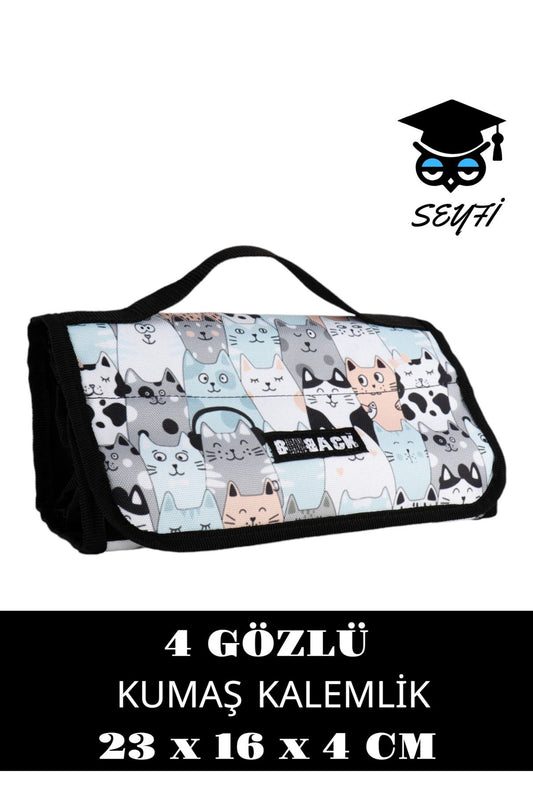 Sanatsal 4 Gözlü Kalem Çantası Dörtgen Siyah 23 x 16 x 4 cm Şeffaf bölmeli kalemler dahil değildir