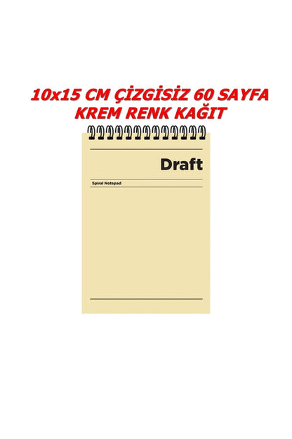 10x15 Cm A6 Çizgisiz 60 Yaprak Karton Kapak Telli Defter 60 Gr Krem Renk Kağıt Draft