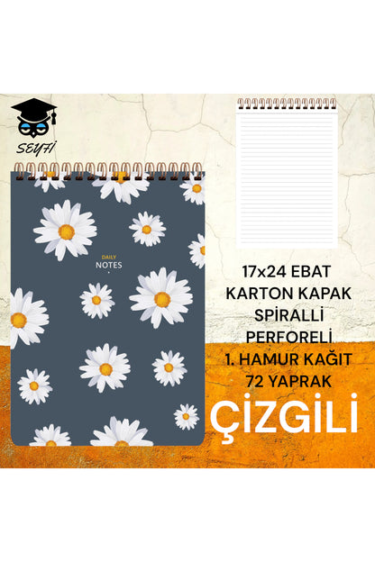 17X24 CM ÇİZGİLİ 72 YAPRAK ÜSTTEN AÇILIR KARTON KAPAK TELLİ DEFTER BEYAZ SAYFA 1.HAMUR KAĞIT PERFORE