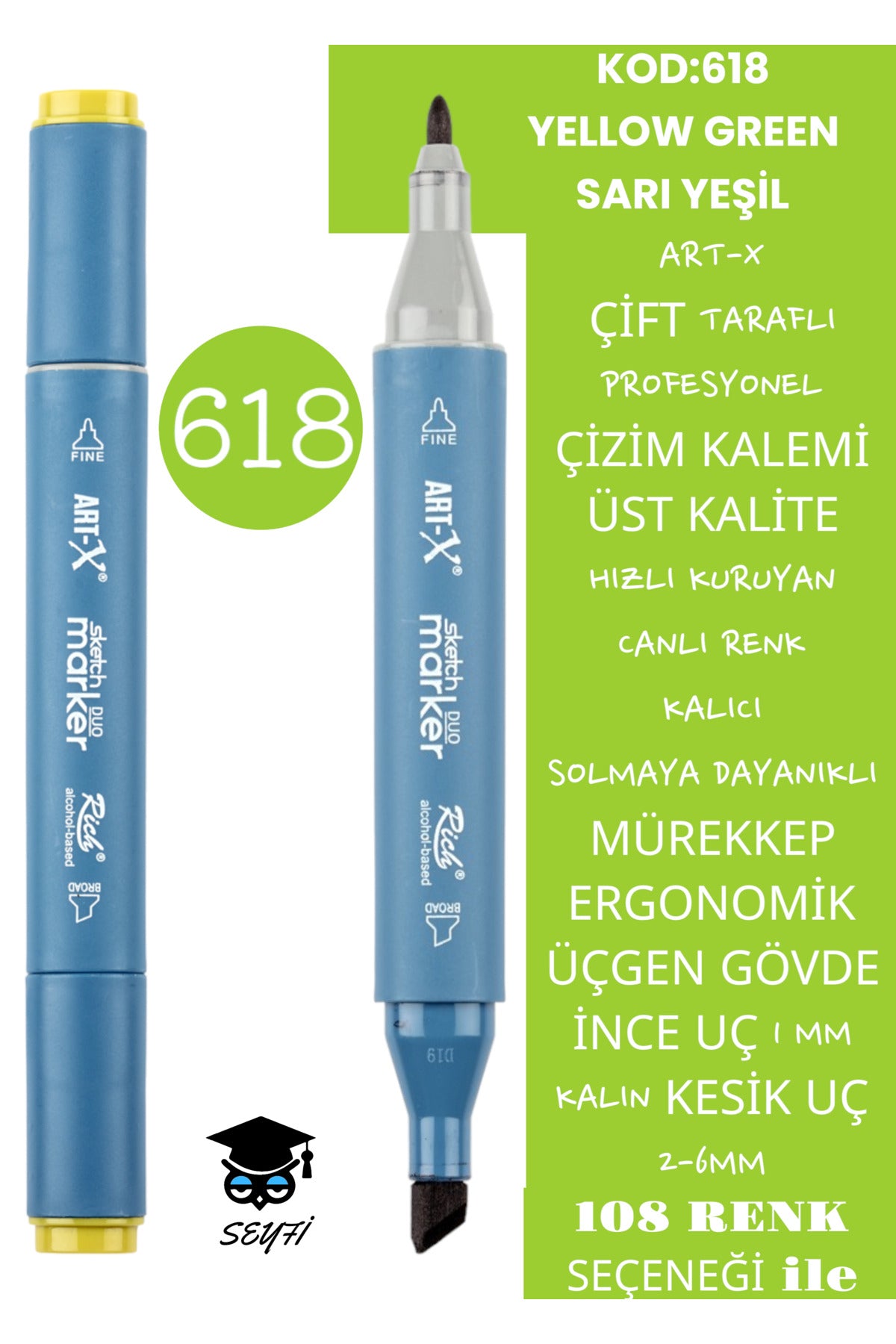 ÇİFT TARAFLI PROFESYONEL ÇİZİM KALEMİ KALICI MÜREKKEP ÜÇGEN GÖVDE İNCE UÇ 1 MM KESİK UÇ 2-6MM SKETCH