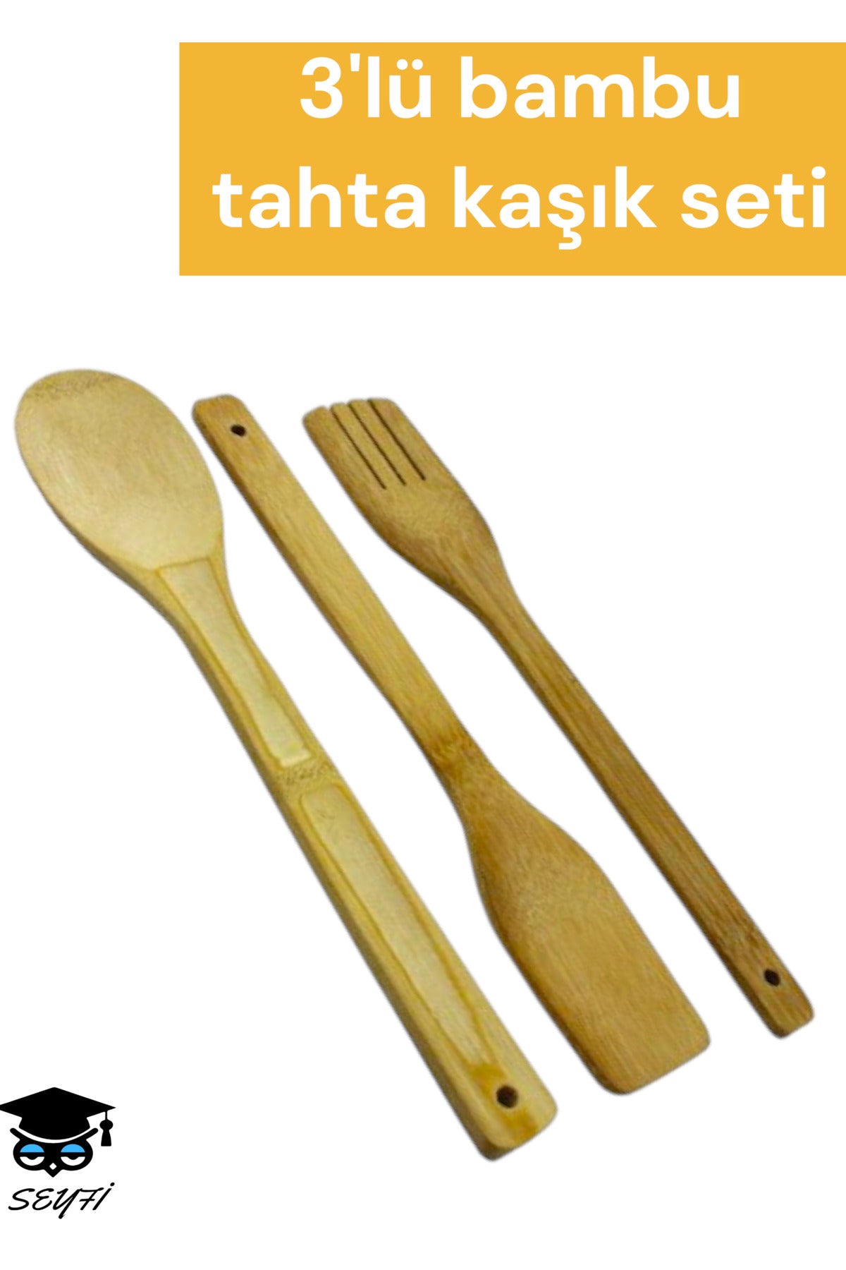 3'lü bambu tahta kaşık seti