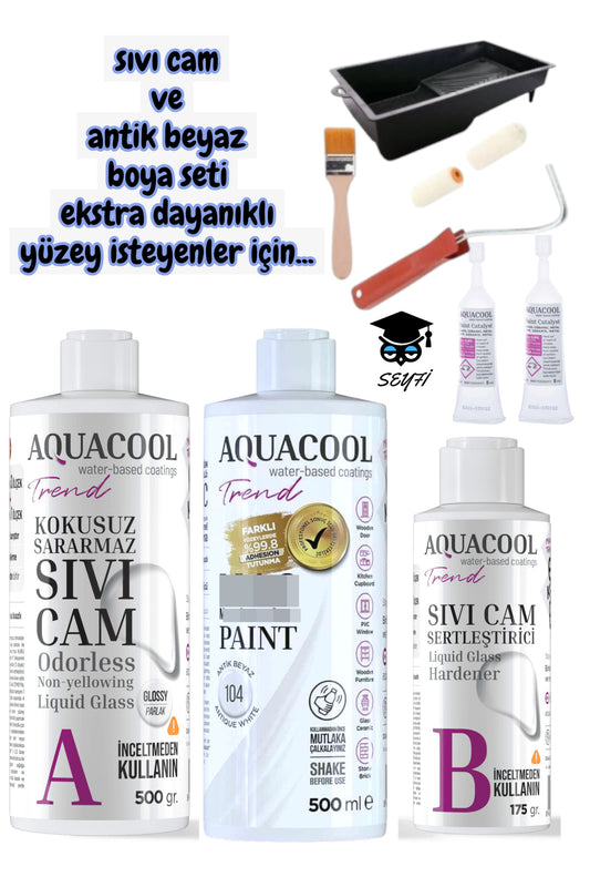 500 ml sıvı cam ve 500ml antik beyaz boya seti ekstra dayanıklı yüzey isteyenler için...
