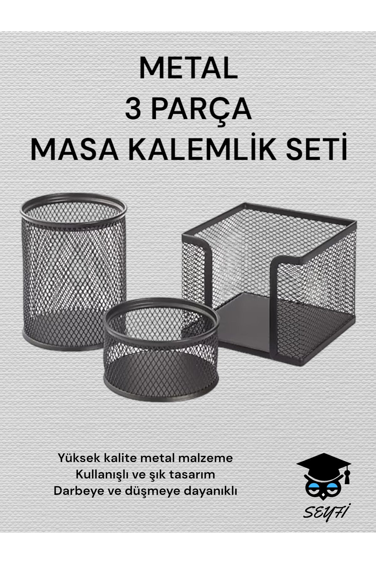 3 LÜ METAL MASA KALEMLİK SETİ PERFORE SİYAH