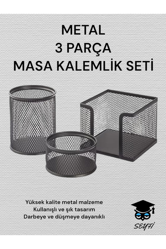 3 LÜ METAL MASA KALEMLİK SETİ PERFORE SİYAH