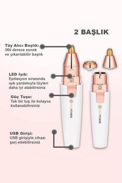 Dp-63 2 Başlıklı Flawless Yüz Tüy Alıcı Kaş Bıyık Kıl Epilasyon Aleti