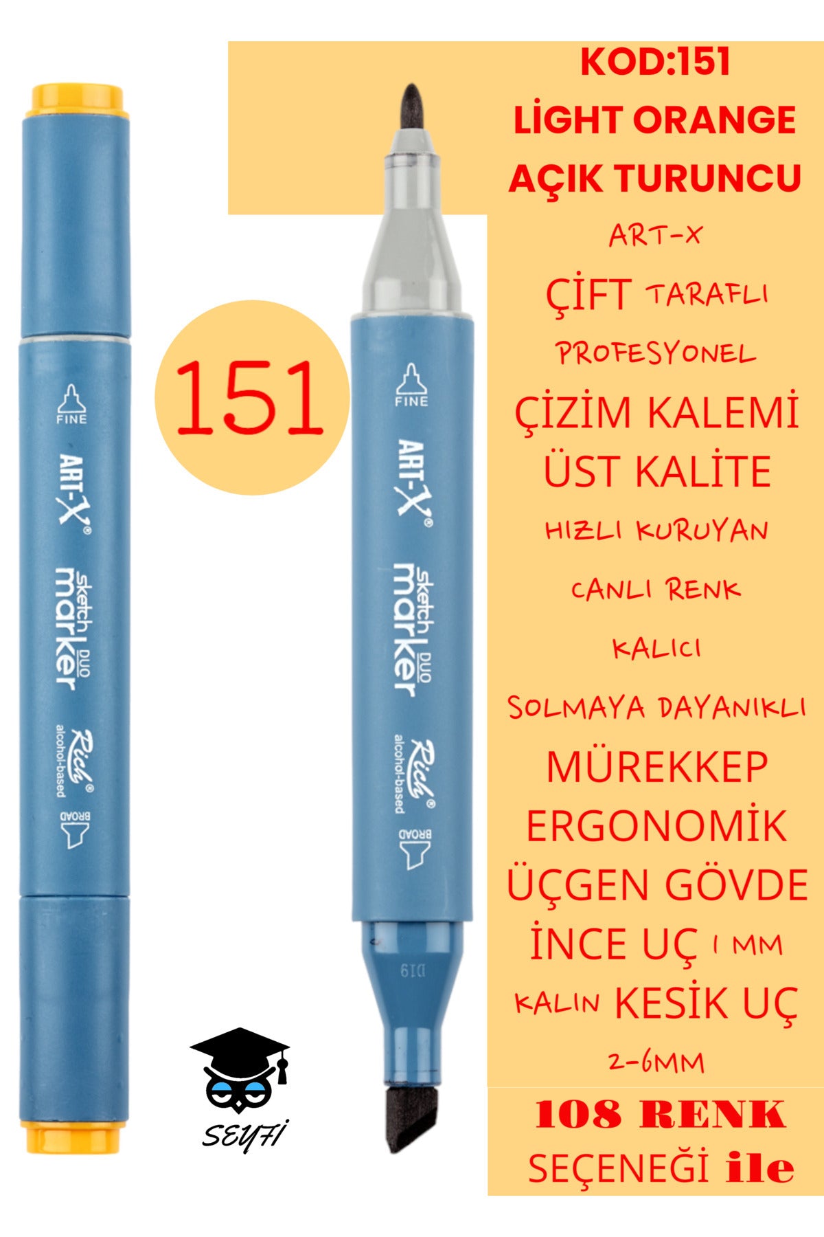 ÇİFT TARAFLI PROFESYONEL ÇİZİM KALEMİ KALICI MÜREKKEP ÜÇGEN GÖVDE İNCE UÇ 1 MM KESİK UÇ 2-6MM SKETCH