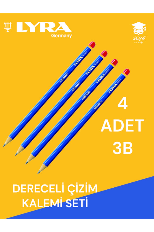 DERECELİ ÇİZİM KALEMİ SETİ 4 ADET KURŞUN ÇİZİM KALEMİ LYRA ROBİNSON ALMANYA ÜRETİM