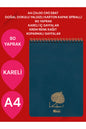 KARELİ A4 (21x30 CM) 80 YAPRAK KARTON KAPAK SPİRALLİ KREM RENK SAYFALAR ÜSTTEN AÇILIR LİNDEN