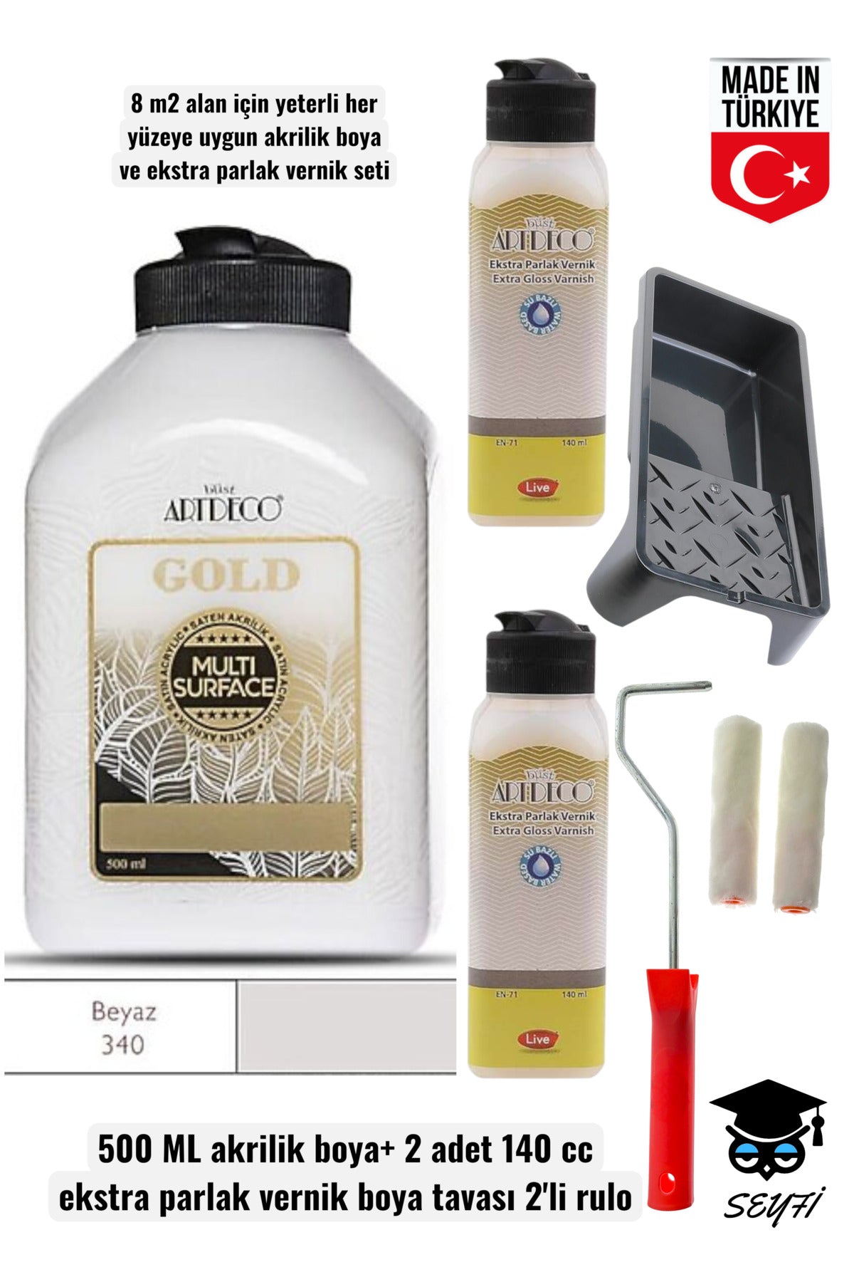 500 ml Multi Surface Akrilik boya 2 adet 140 ML parlak vernik seti mobilya dolap boyama seti tavalı