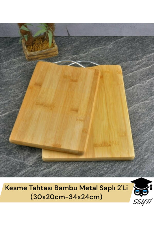 Kesme Tahtası Bambu Metal Saplı 2'Li (30x20cm-34x24cm)