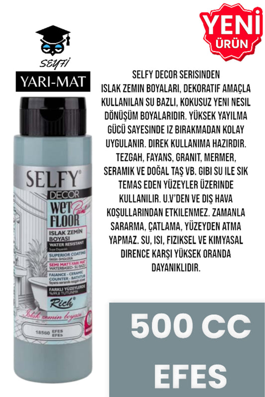 SELFY DECOR ISLAK ZEMİN BOYASI 500 CC MUTFAK TEZGAH FAYANS LAVABO KÜVET TUVALET ZEMİN HER YÜZEY İÇİN
