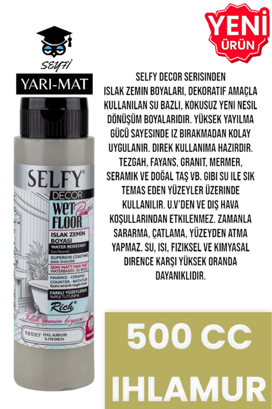 SELFY DECOR ISLAK ZEMİN BOYASI 500 CC MUTFAK TEZGAH FAYANS LAVABO KÜVET TUVALET ZEMİN HER YÜZEY İÇİN