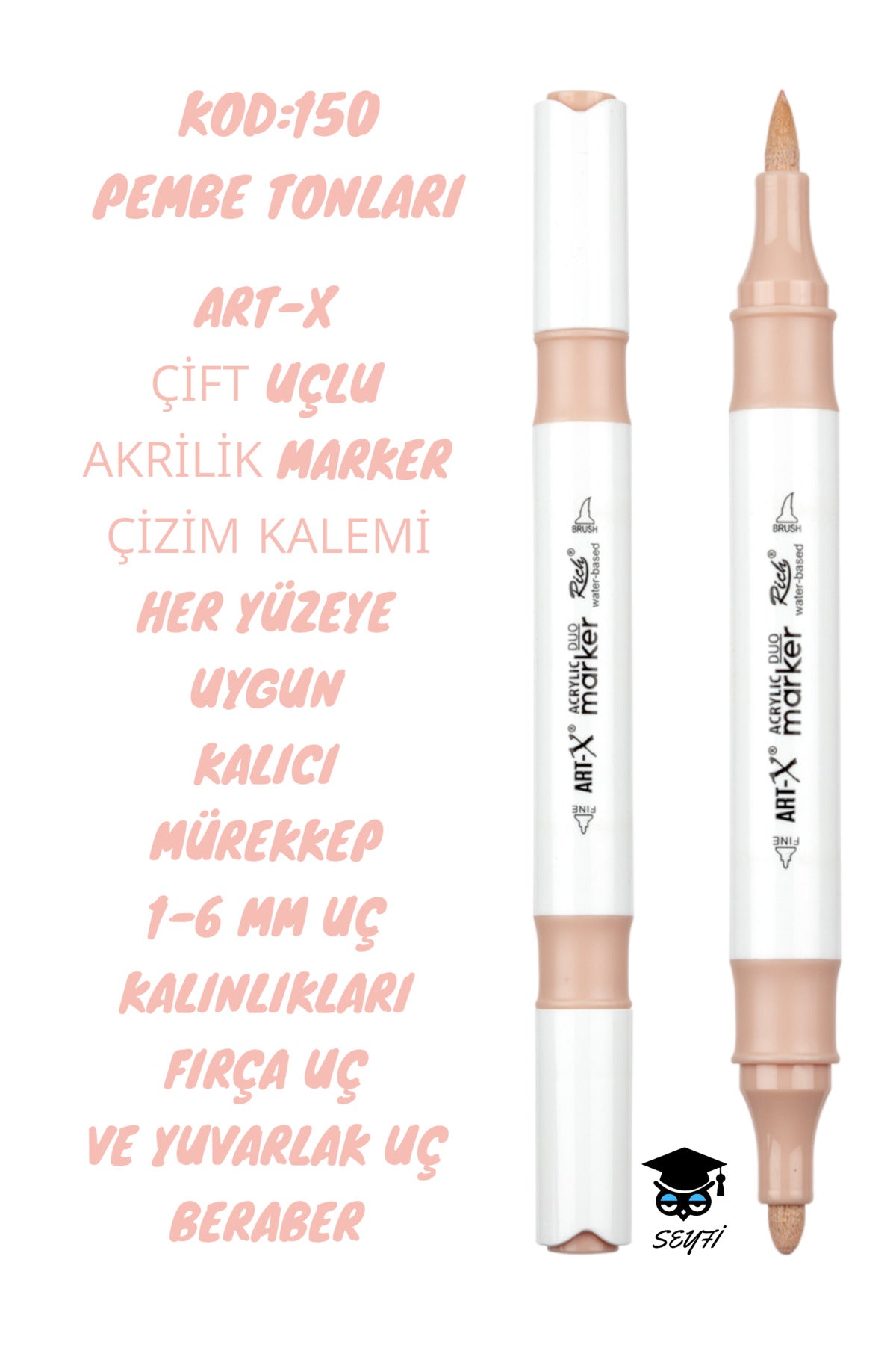 ART-X ÇİFT UÇLU AKRİLİK MARKER ÇİZİM KALEMİ HER YÜZEYE UYGUN KALICI MÜREKKEP 1-6 MM UÇ KALINLIKLARI