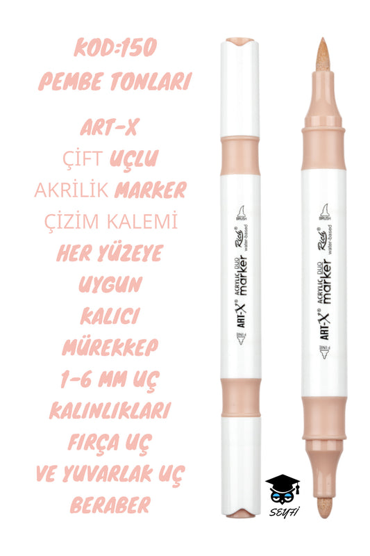 ART-X ÇİFT UÇLU AKRİLİK MARKER ÇİZİM KALEMİ HER YÜZEYE UYGUN KALICI MÜREKKEP 1-6 MM UÇ KALINLIKLARI
