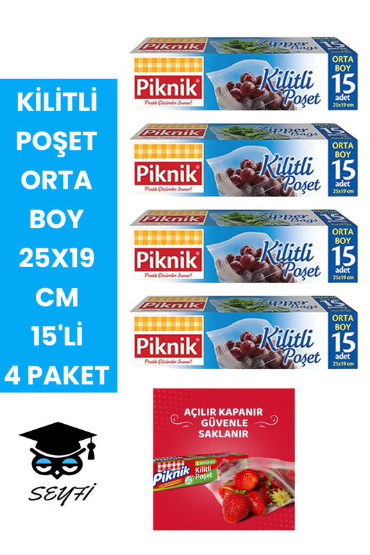 KİLİTLİ POŞET ORTA BOY 25X19 CM 15'Lİ 4 PAKET