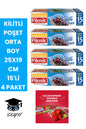 KİLİTLİ POŞET ORTA BOY 25X19 CM 15'Lİ 4 PAKET