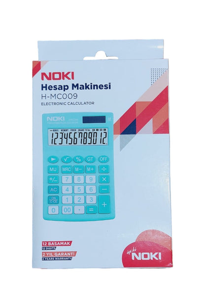 MASAÜSTÜ HESAP MAKİNESİ 11x17 CM 12 BASAMAKLI ORTA BOY GÜNEŞ ENERJİLİ 2 YIL GARANTİLİ TURKUAZ