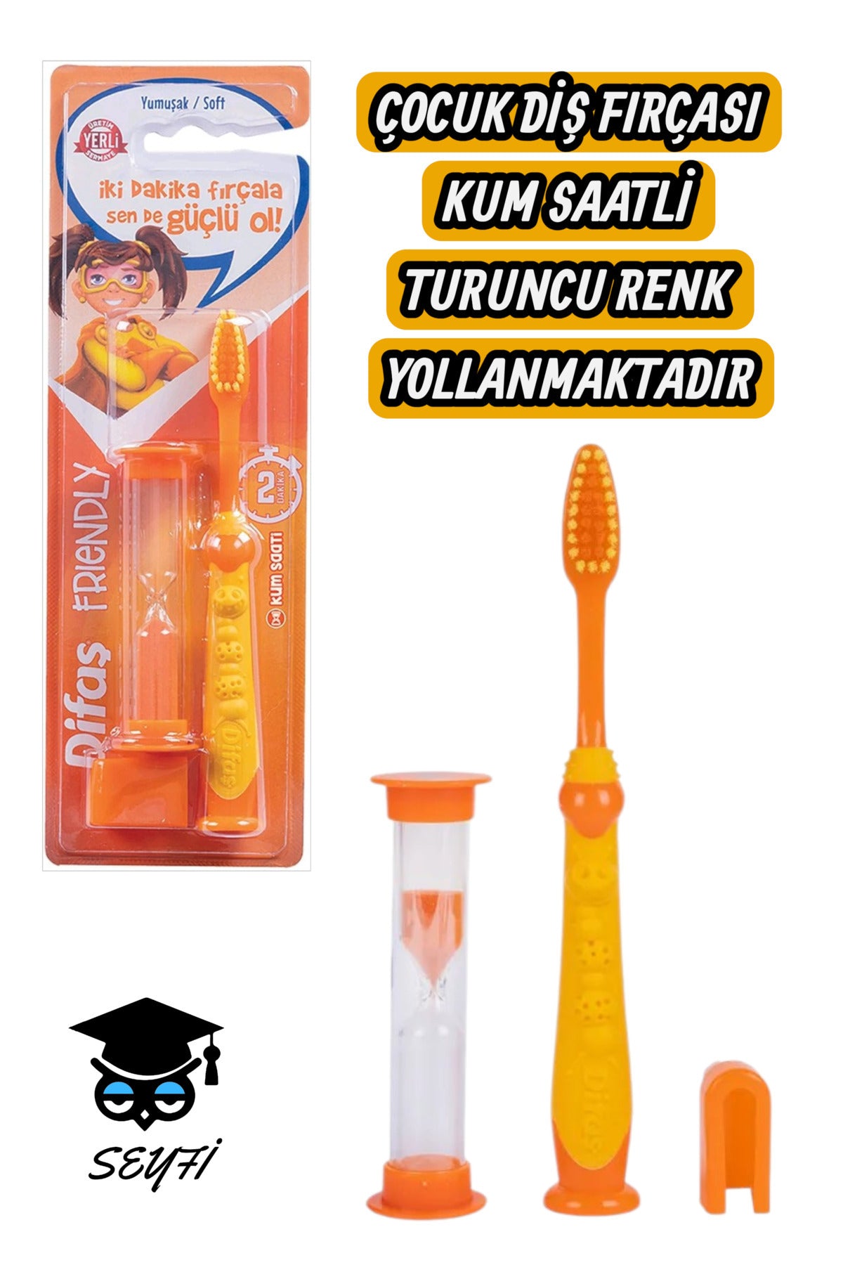 TURUNCU ÇOCUK DİŞ FIRÇASI KUM SAATLİ MODEL 1 ADET