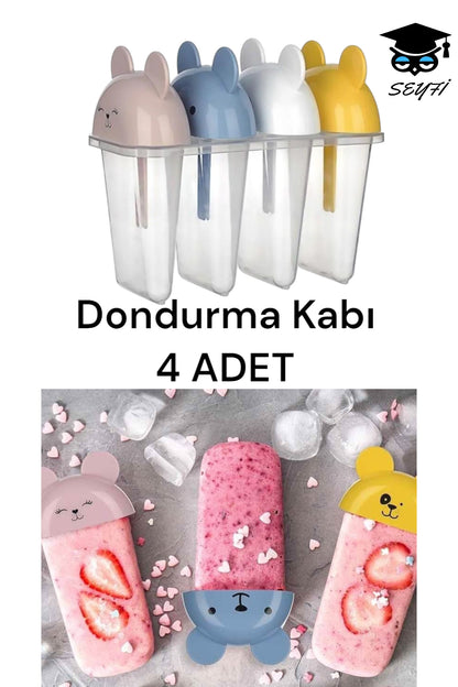 Dondurma Kabı 4 ADET SEVİMLİ DESENLİ BUZ DONDURMA KALIPLARI
