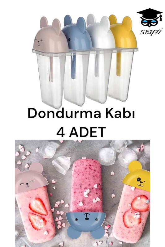 Dondurma Kabı 4 ADET SEVİMLİ DESENLİ BUZ DONDURMA KALIPLARI