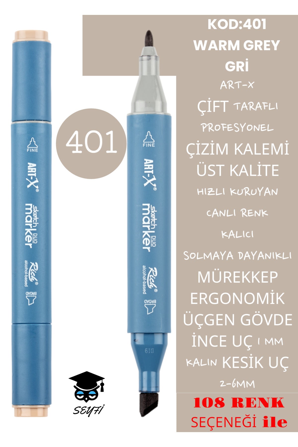 ÇİFT TARAFLI PROFESYONEL ÇİZİM KALEMİ KALICI MÜREKKEP ÜÇGEN GÖVDE İNCE UÇ 1 MM KESİK UÇ 2-6MM SKETCH
