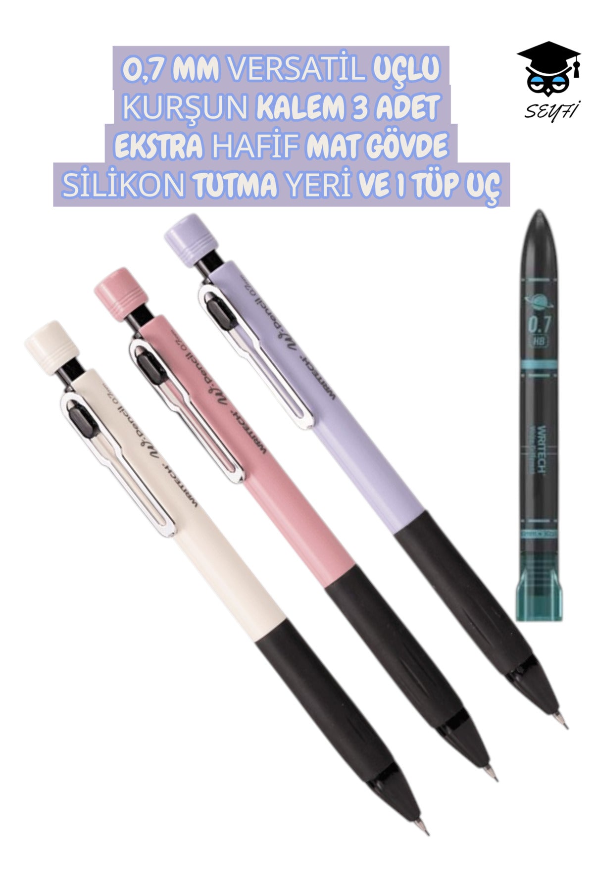 0,7 MM VERSATİL UÇLU KURŞUN KALEM 3 ADET EKSTRA HAFİF GÖVDE SİLİKON TUTMA YERİ VE 1 TÜP UÇ WRİTECH