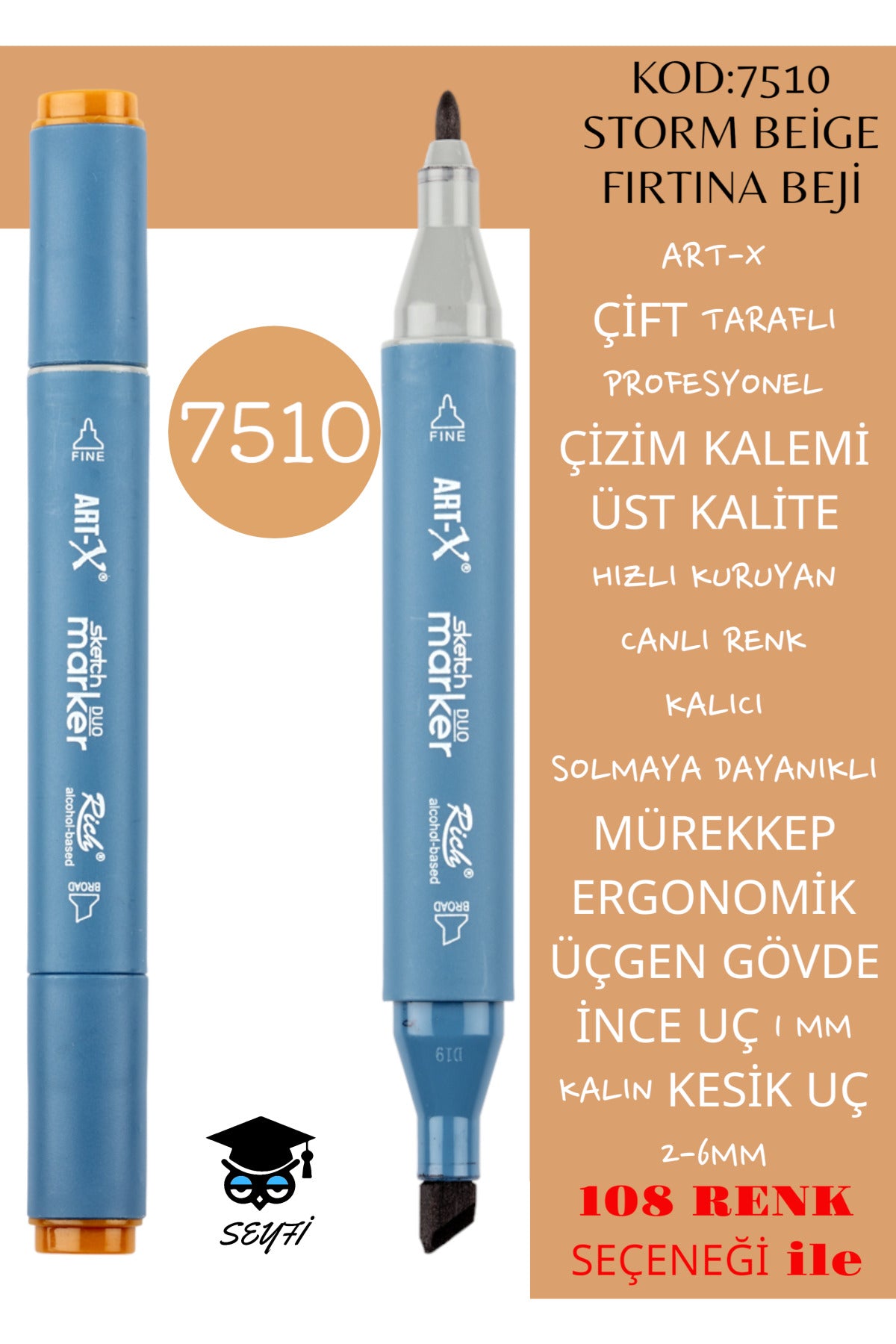 ÇİFT TARAFLI PROFESYONEL ÇİZİM KALEMİ KALICI MÜREKKEP ÜÇGEN GÖVDE İNCE UÇ 1 MM KESİK UÇ 2-6MM SKETCH