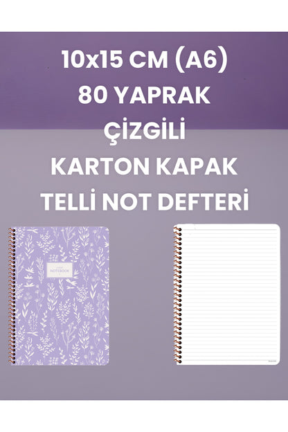 10x15 CM (A6) 80 YAPRAK ÇİZGİLİ KARTON KAPAK TELLİ NOT DEFTERİ