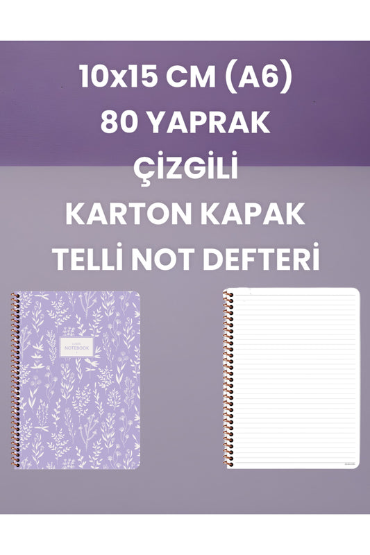 10x15 CM (A6) 80 YAPRAK ÇİZGİLİ KARTON KAPAK TELLİ NOT DEFTERİ