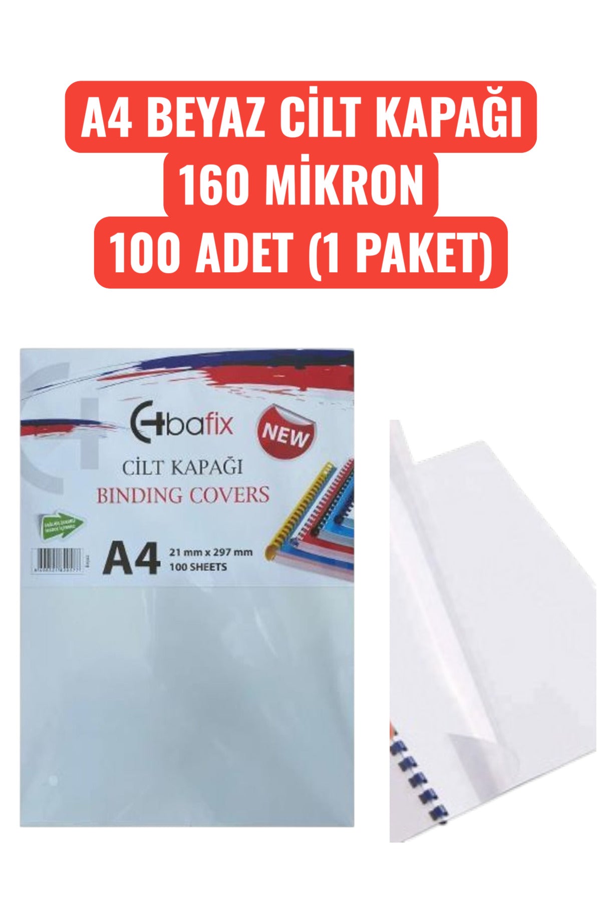 A4 BEYAZ CİLT KAPAĞI 160 MİKRON 100 ADET (1 PAKET)