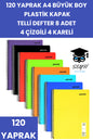120 YAPRAK A4 TELLİ DEFTER 8 ADET 4 ÇİZGİLİ 4 KARELİ PLASTİK KAPAK