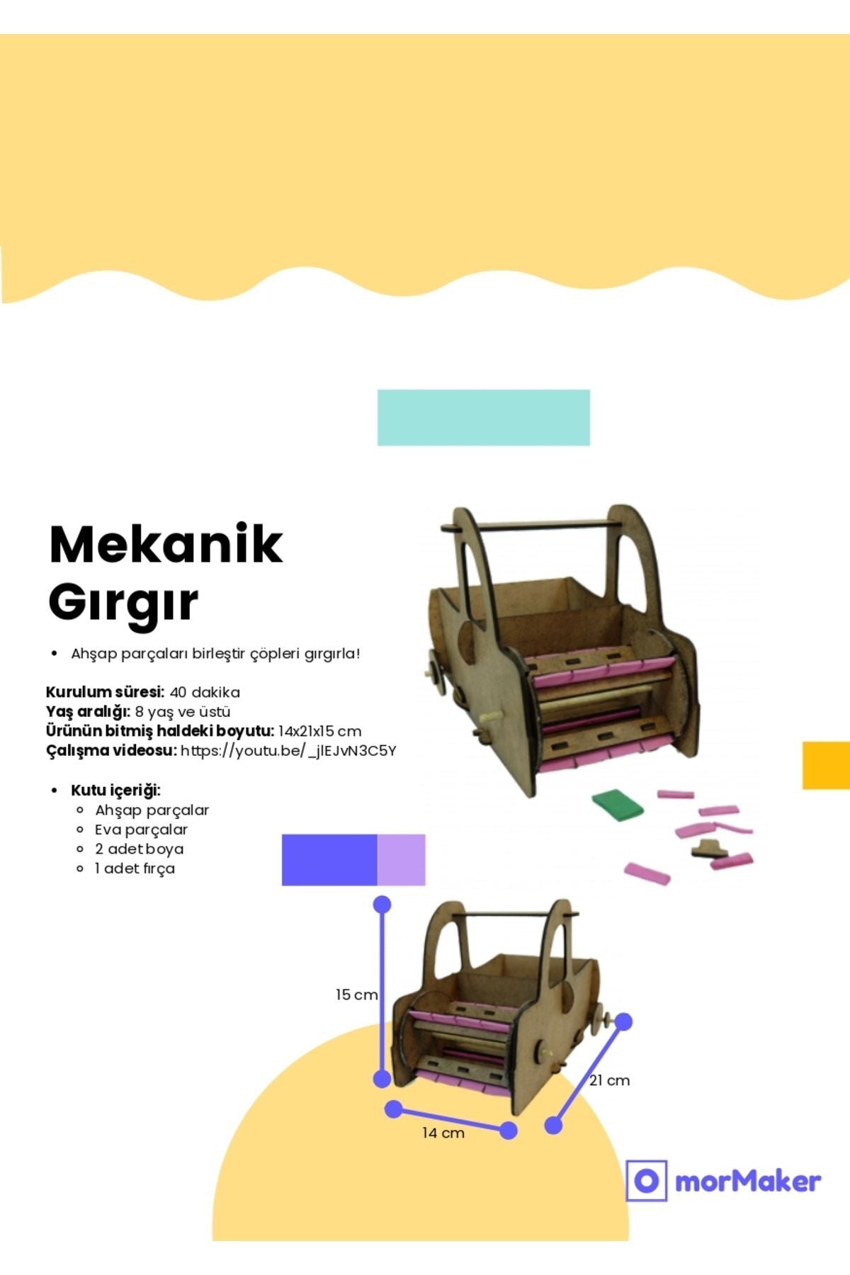 TÜRK MALI Mekanik Gırgır Robot Ahşap Oyuncak STEM Eğitim Seti Çocuklar için Boyanabilir Maket
