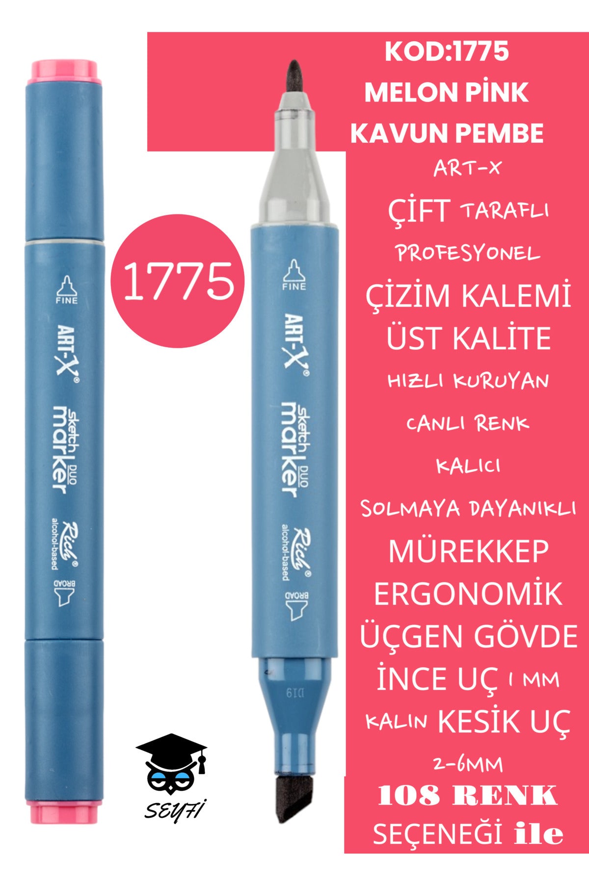 ÇİFT TARAFLI PROFESYONEL ÇİZİM KALEMİ KALICI MÜREKKEP ÜÇGEN GÖVDE İNCE UÇ 1 MM KESİK UÇ 2-6MM SKETCH