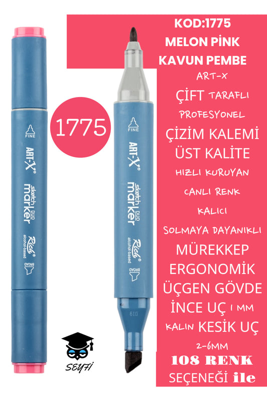 ÇİFT TARAFLI PROFESYONEL ÇİZİM KALEMİ KALICI MÜREKKEP ÜÇGEN GÖVDE İNCE UÇ 1 MM KESİK UÇ 2-6MM SKETCH
