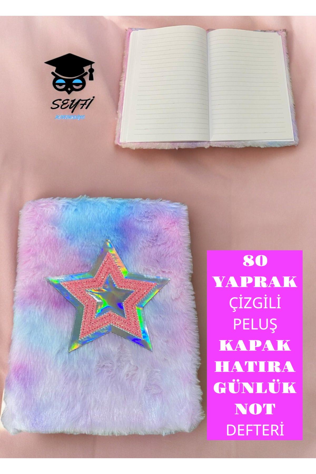 A5 (14X20 CM) EBAT 80 YAPRAK ÇİZGİLİ PELUŞ KAPAK HATIRA GÜNLÜK NOT DEFTERİ