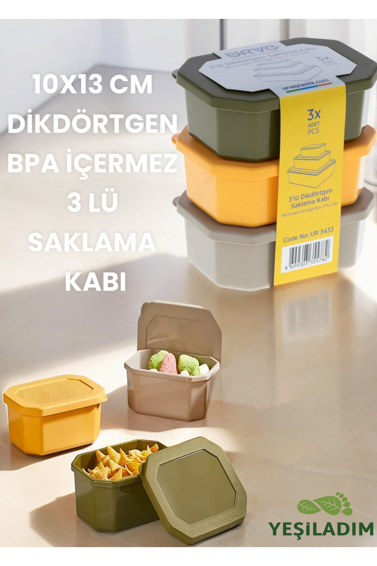 10X13 CM DİKDÖRTGEN BPA İÇERMEZ 3 LÜ SAKLAMA KABI