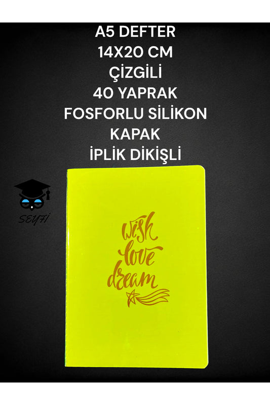 A5 DEFTER 14X20 CM ÇİZGİLİ 40 YAPRAK FOSFORLU SİLİKON KAPAK İPLİK DİKİŞLİ
