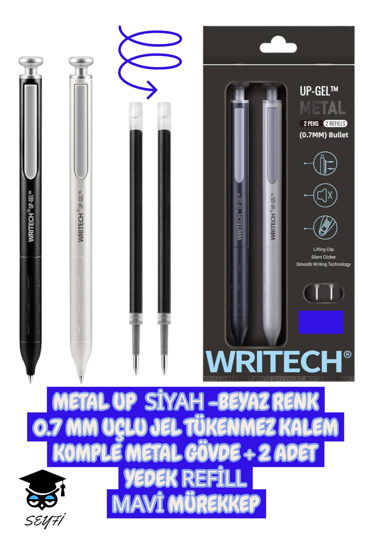 0.7 MM UÇLU JEL TÜKENMEZ KALEM KOMPLE METAL GÖVDE SET WRİTECH
