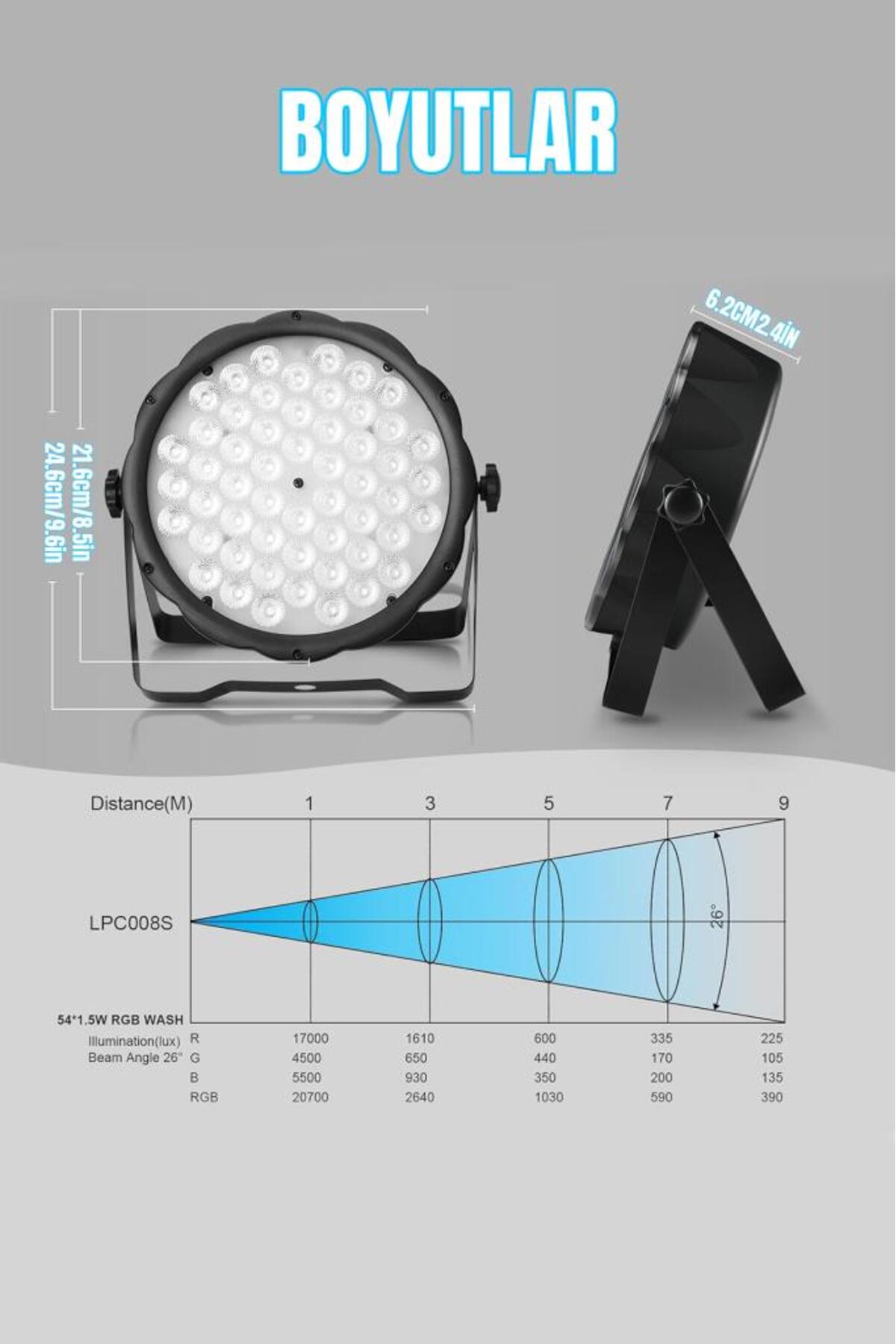54lü LED Renkli Müzik Sensörlü Par Işığı