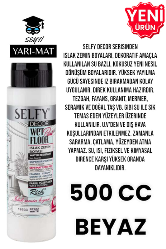 SELFY DECOR ISLAK ZEMİN BOYASI 500 CC MUTFAK TEZGAH FAYANS LAVABO KÜVET TUVALET ZEMİN HER YÜZEY İÇİN