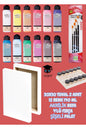 30X30 TUVAL 2 ADET 12 RENK 140 ML AKRİLİK BOYA 4'LÜ FIRÇA ŞİŞELİ PALET