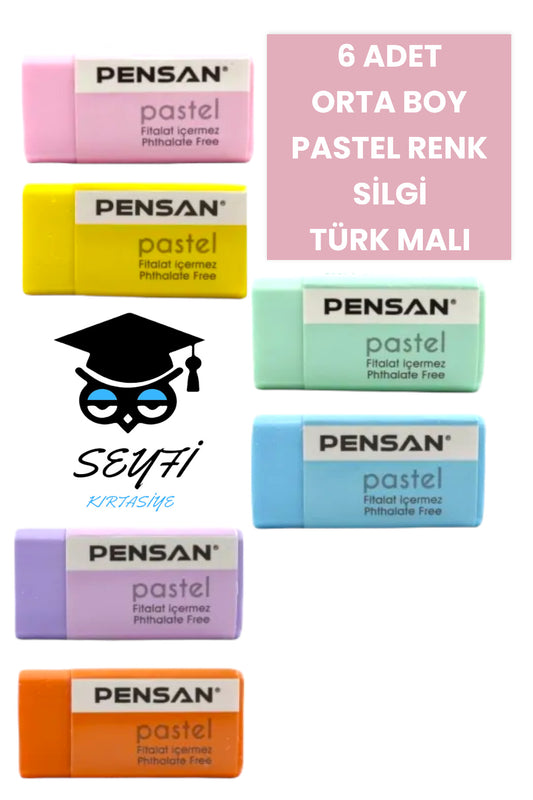 Orta Boy Silgi Pastel Renkler 6 Adet Karışık Renk