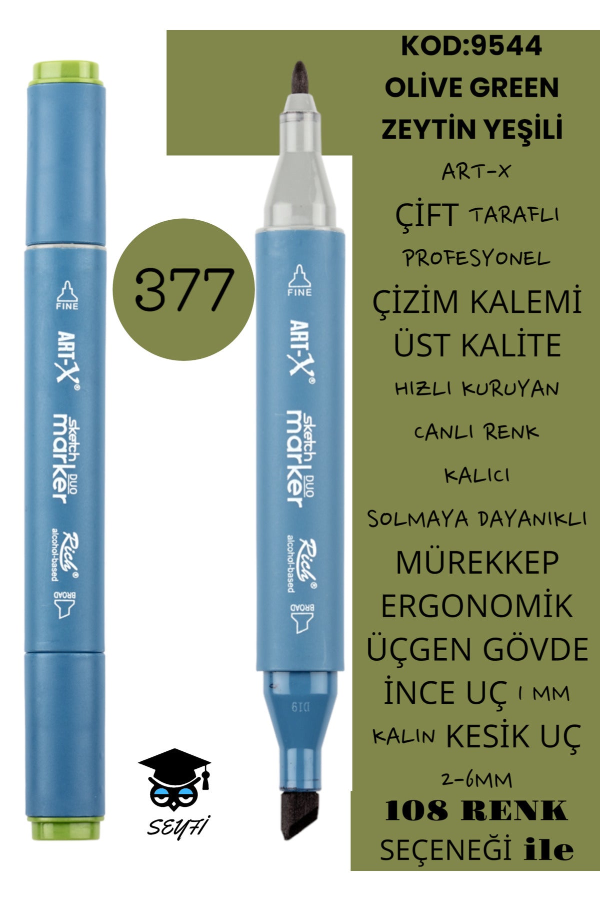 ÇİFT TARAFLI PROFESYONEL ÇİZİM KALEMİ KALICI MÜREKKEP ÜÇGEN GÖVDE İNCE UÇ 1 MM KESİK UÇ 2-6MM SKETCH