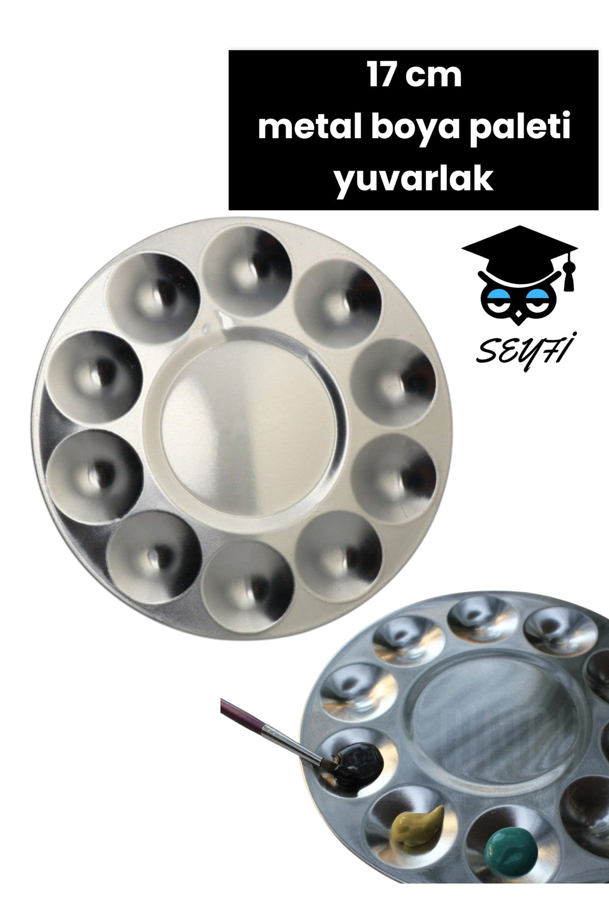 Metal Boya Paleti yuvarlak 17 cm 10 Gözlü