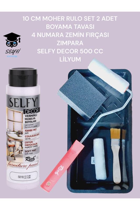 Lilyum Selfy Decor 500 Cc (750 GR) Kendinden Vernikli Akrilik Dolap Boyama Seti Zımpara