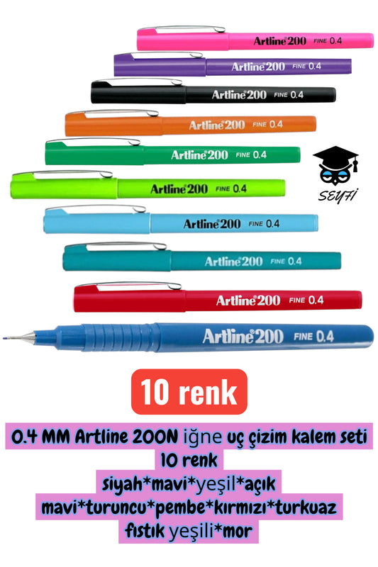 0.4 MM Artline 200N iğne uç çizim kalem seti 10 renk