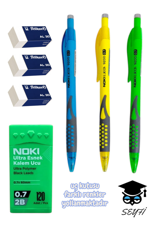 LUCCA VERSATİL KALEM SETİ 3 ADET 0.7 MM 120 Lİ UÇ VE 3 ADET SİLGİ