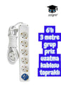 6'lı 3 metre grup priz uzatma kablosu topraklı